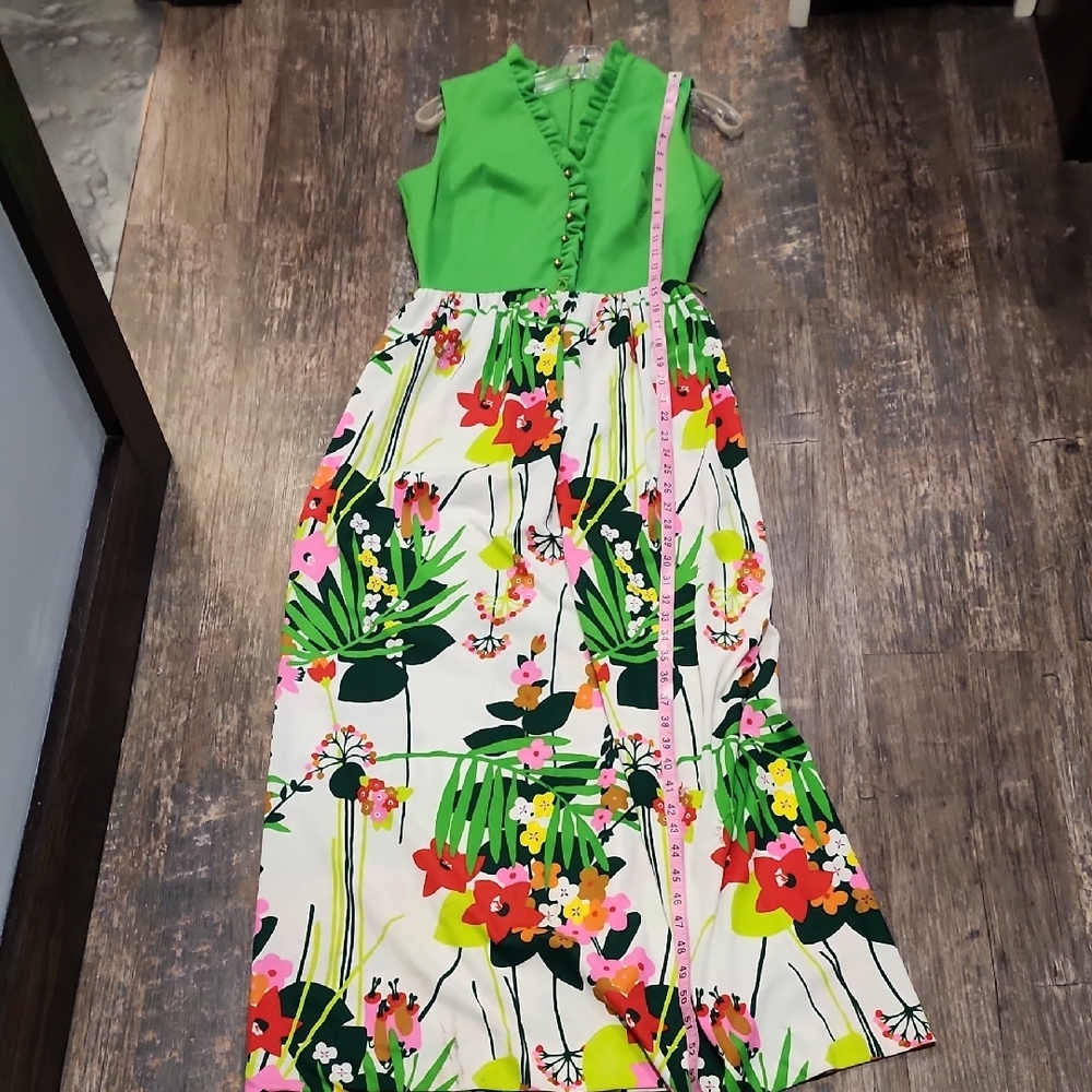 Vintage Green and Floral Maxi Dress - Picture 9 of 12